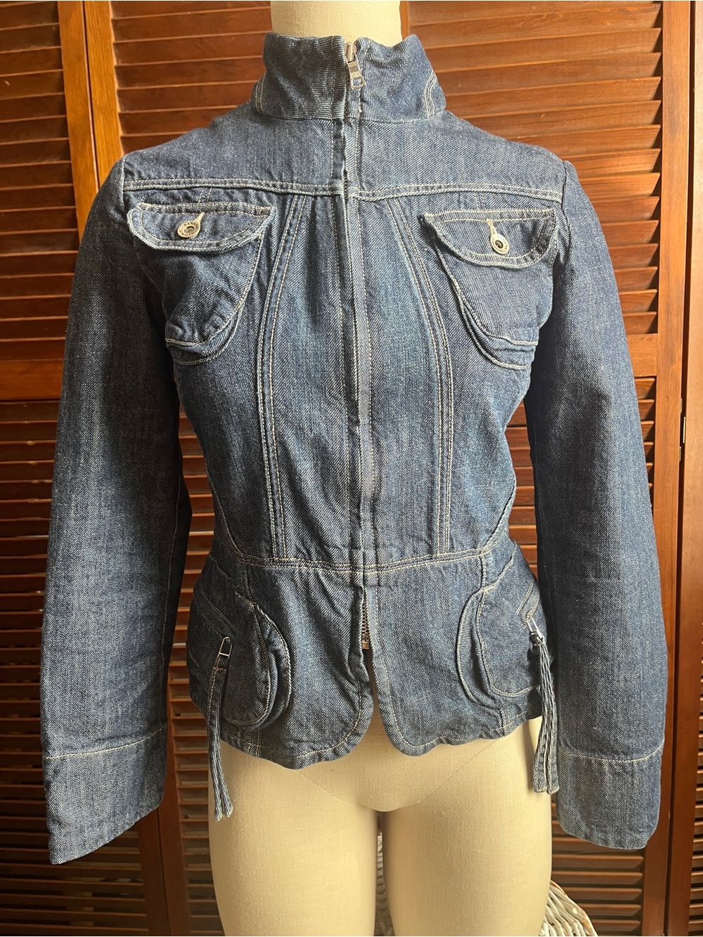 Banana Republic Fitted Blue Denim Zip-Front Jacket